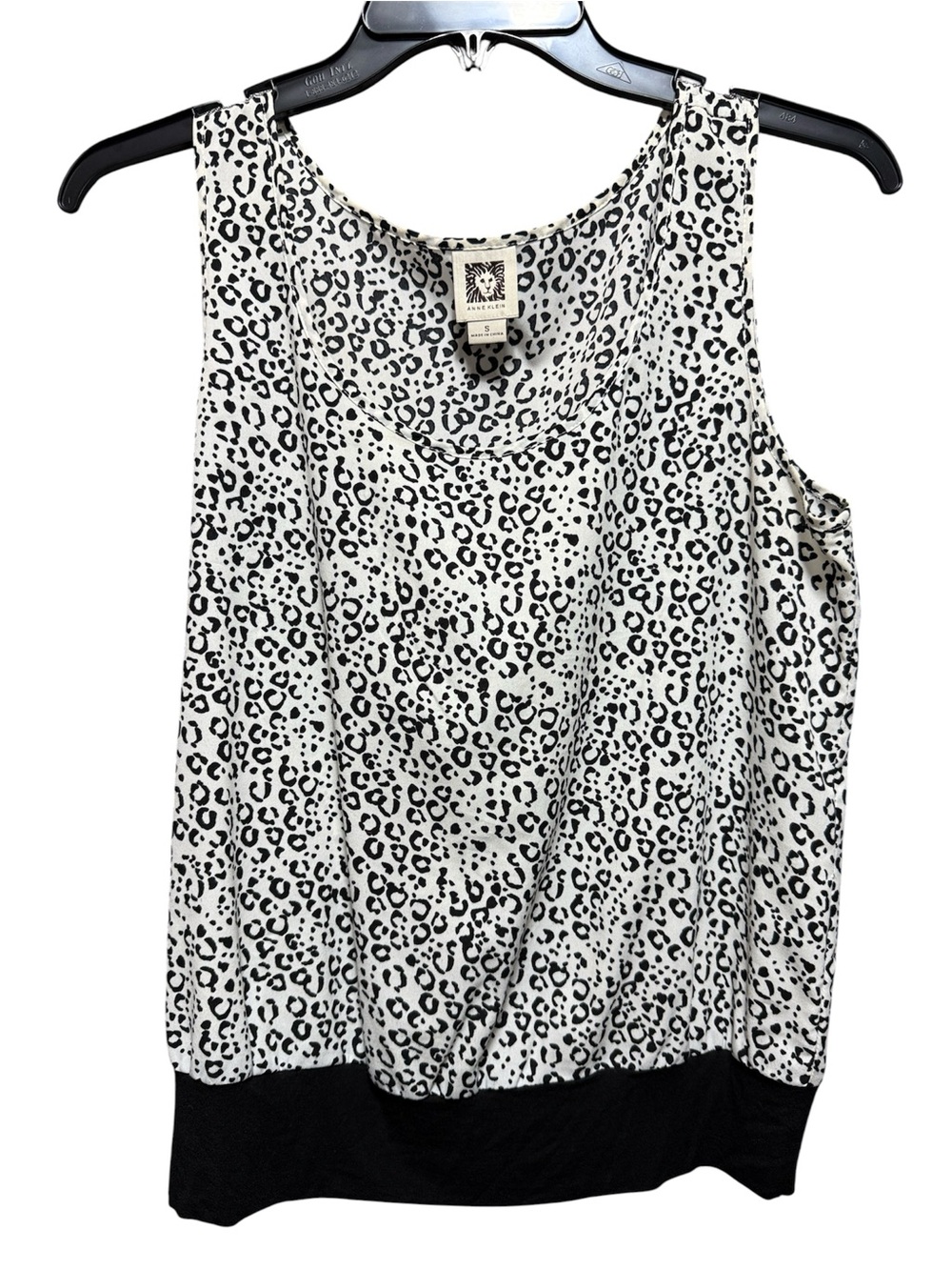 Anne Klein Black and White Leopard-Print Blouson Tank
